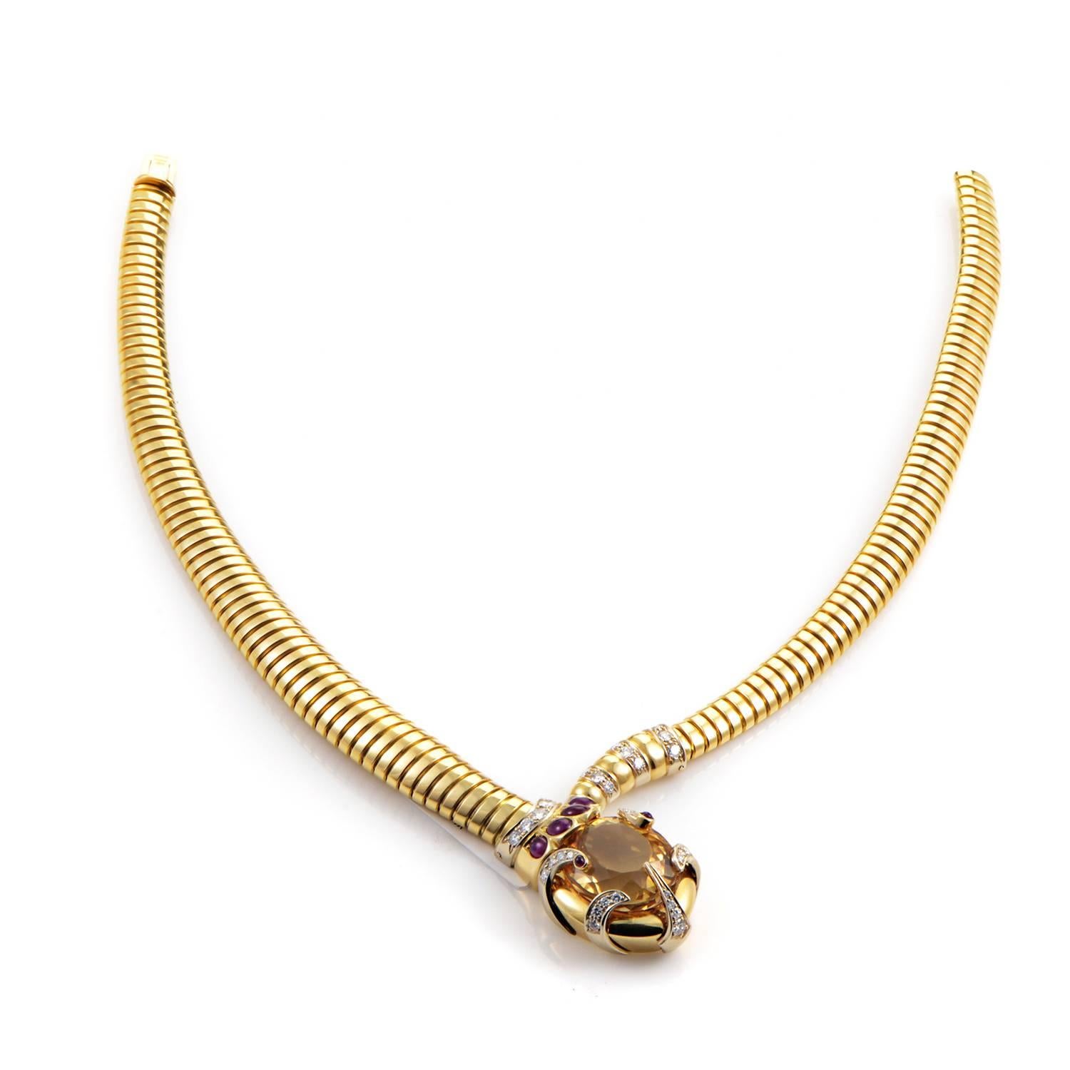Bulgari Serpenti Gemstone Gold Necklace In Excellent Condition In Southampton, PA