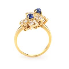 Van Cleef & Arpels 18K Yellow Gold Diamond and Sapphire Flowers Ring