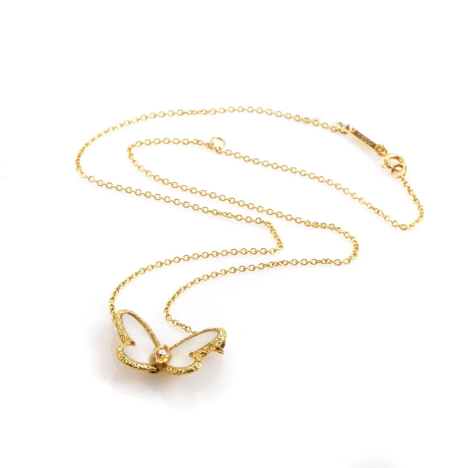 Van Cleef & Arpels Perlmutt Gold Schmetterling Halskette Damen