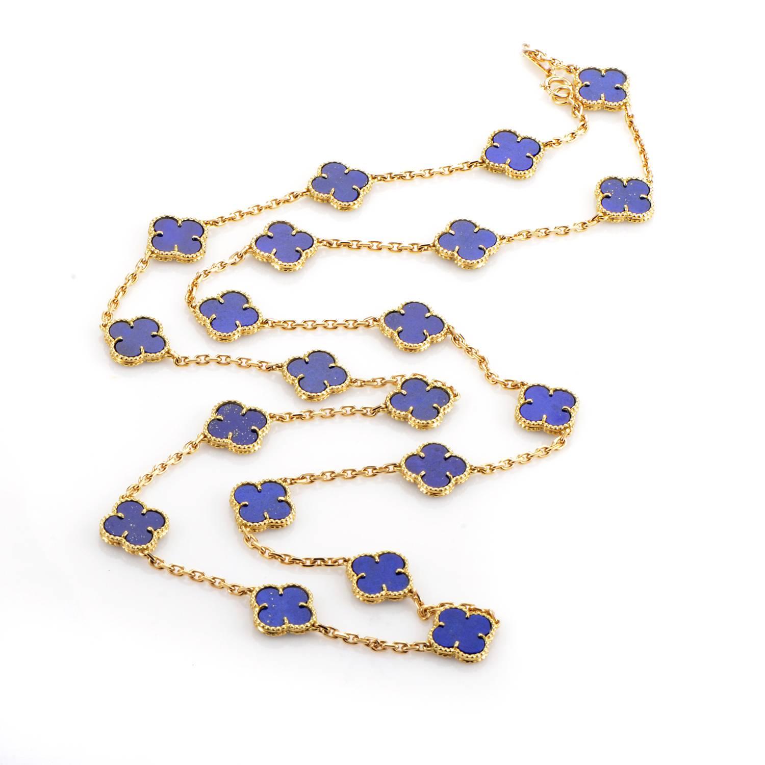 A neatly arranged composition of engaging lapis stones is lined along the subtle 18K yellow gold chain of this enchanting necklace from Van Cleef & Arpels.
Included Items: Manufacturer's Papers