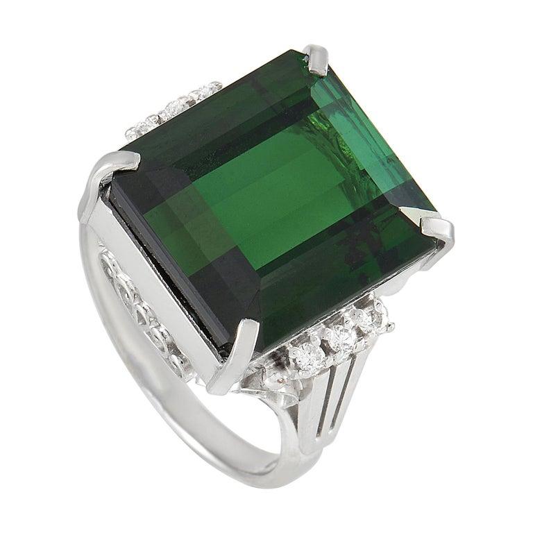 LB Exclusive Platinum 0.09 Ct Diamond and Tourmaline Ring In Excellent Condition In Southampton, PA