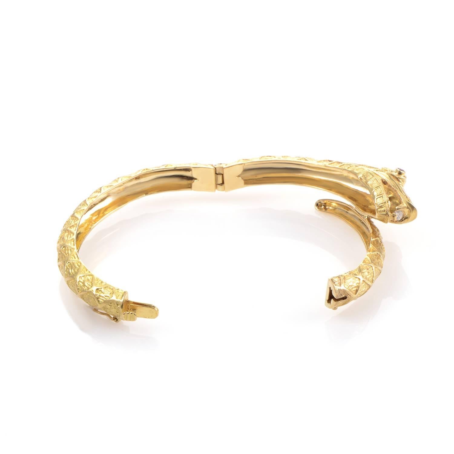 Ilias Lalaounis Yellow Gold Diamond and Ruby Bangle Bracelet In Excellent Condition In Southampton, PA