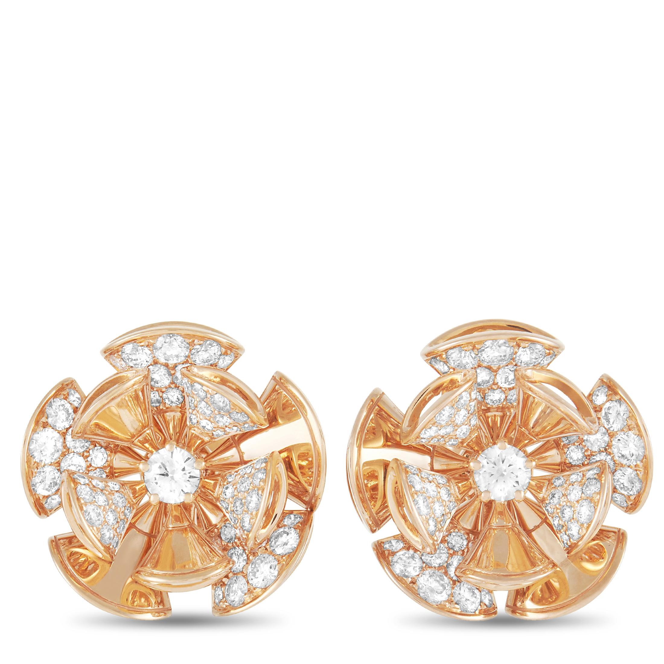 Bvlgari Divas Dream 18K Rose Gold 2.60 Ct Diamond Earrings In New Condition In Southampton, PA