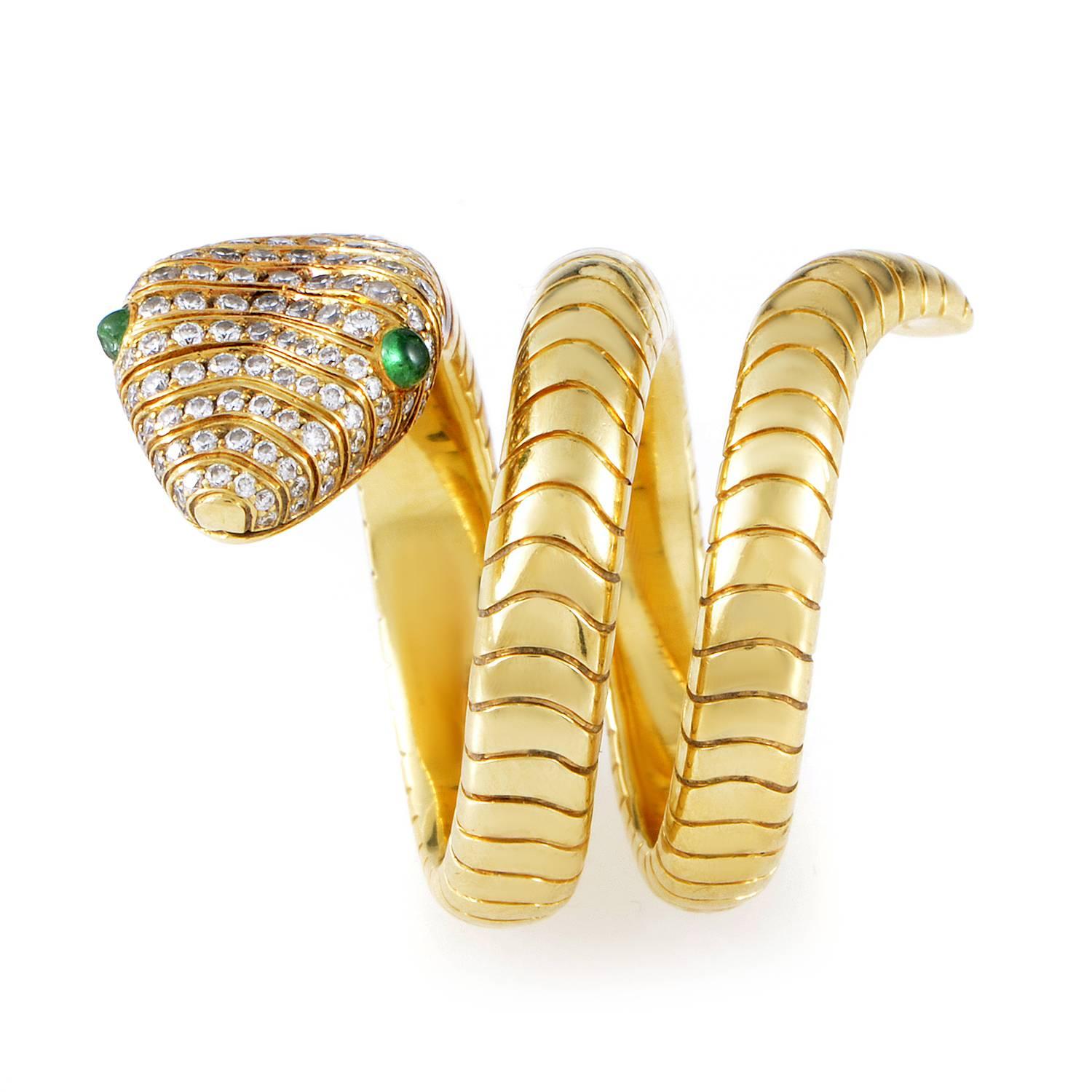 Asprey Emerald Diamond Gold Snake Ring  In Excellent Condition In Southampton, PA