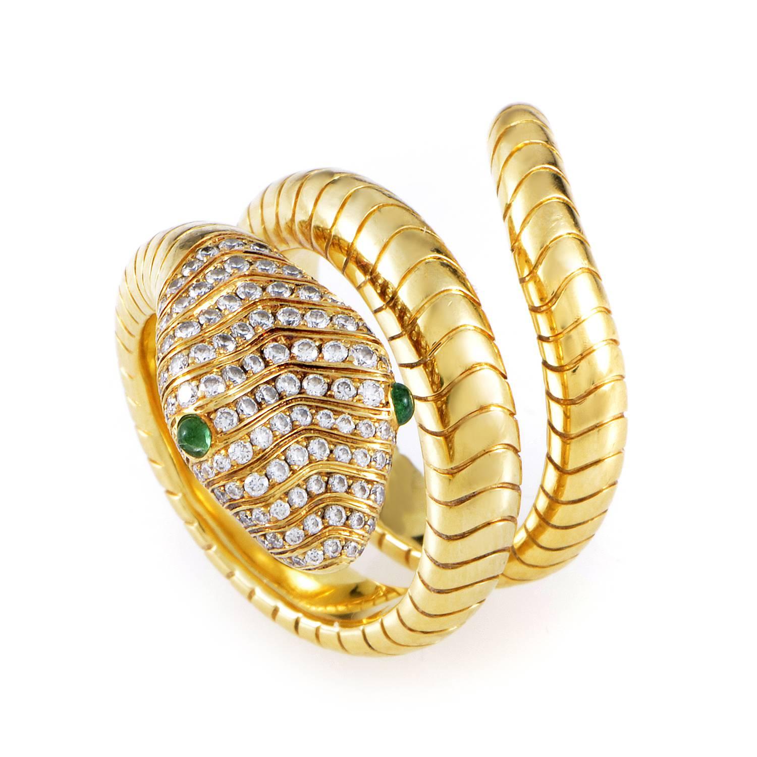 Women's or Men's Asprey Emerald Diamond Gold Snake Ring 