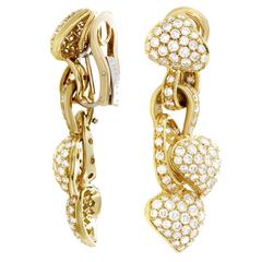 Boucheron Diamond Pave Gold Dangling Heart Earrings
