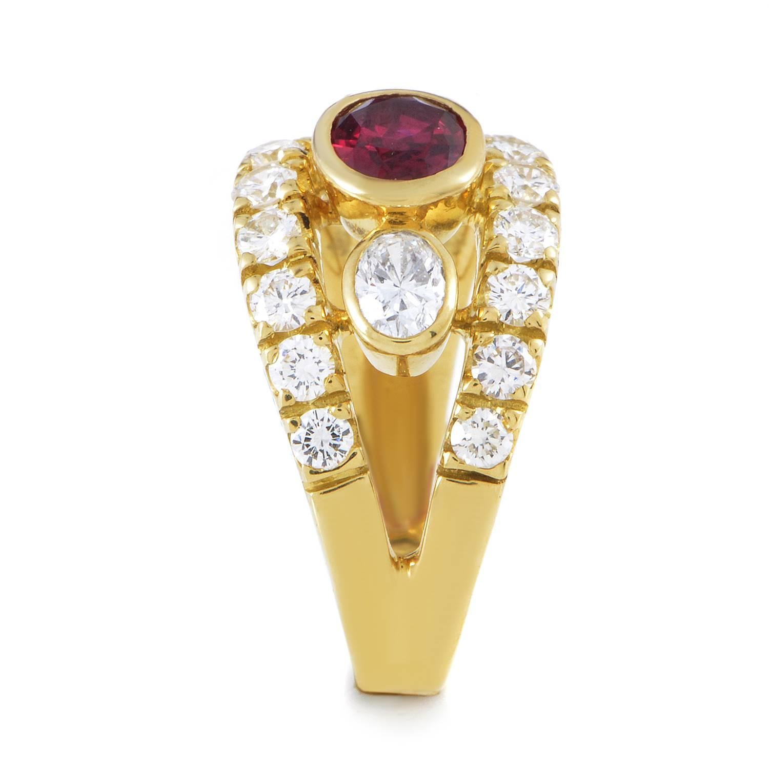 Damiani Ruby Diamond Gold Band Ring In Excellent Condition In Southampton, PA