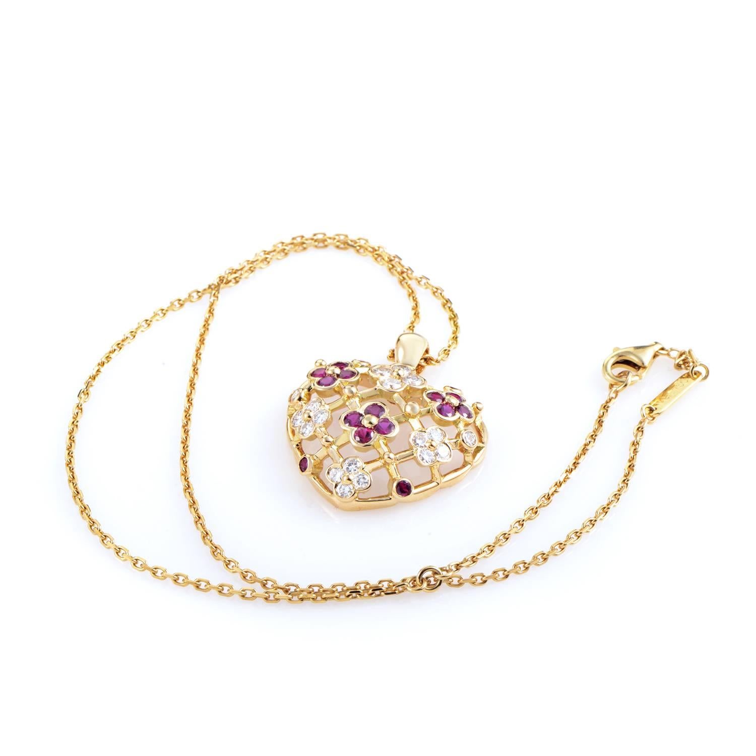 Van Cleef & Arpels Ruby Diamond Gold Pendant Necklace In Excellent Condition In Southampton, PA