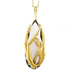 Carrera y Carrera Smoky Quartz Diamond Gold Nude Pendant Necklace