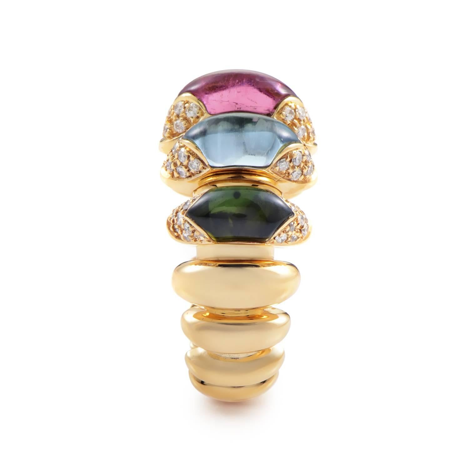 Bulgari Celtica Multi-Gem Diamond Gold Band Ring In Excellent Condition In Southampton, PA