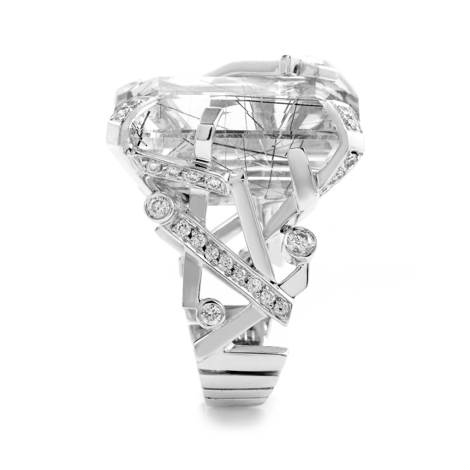 Chanel Rutiliated Quartz Diamond Gold Ring In Excellent Condition In Southampton, PA