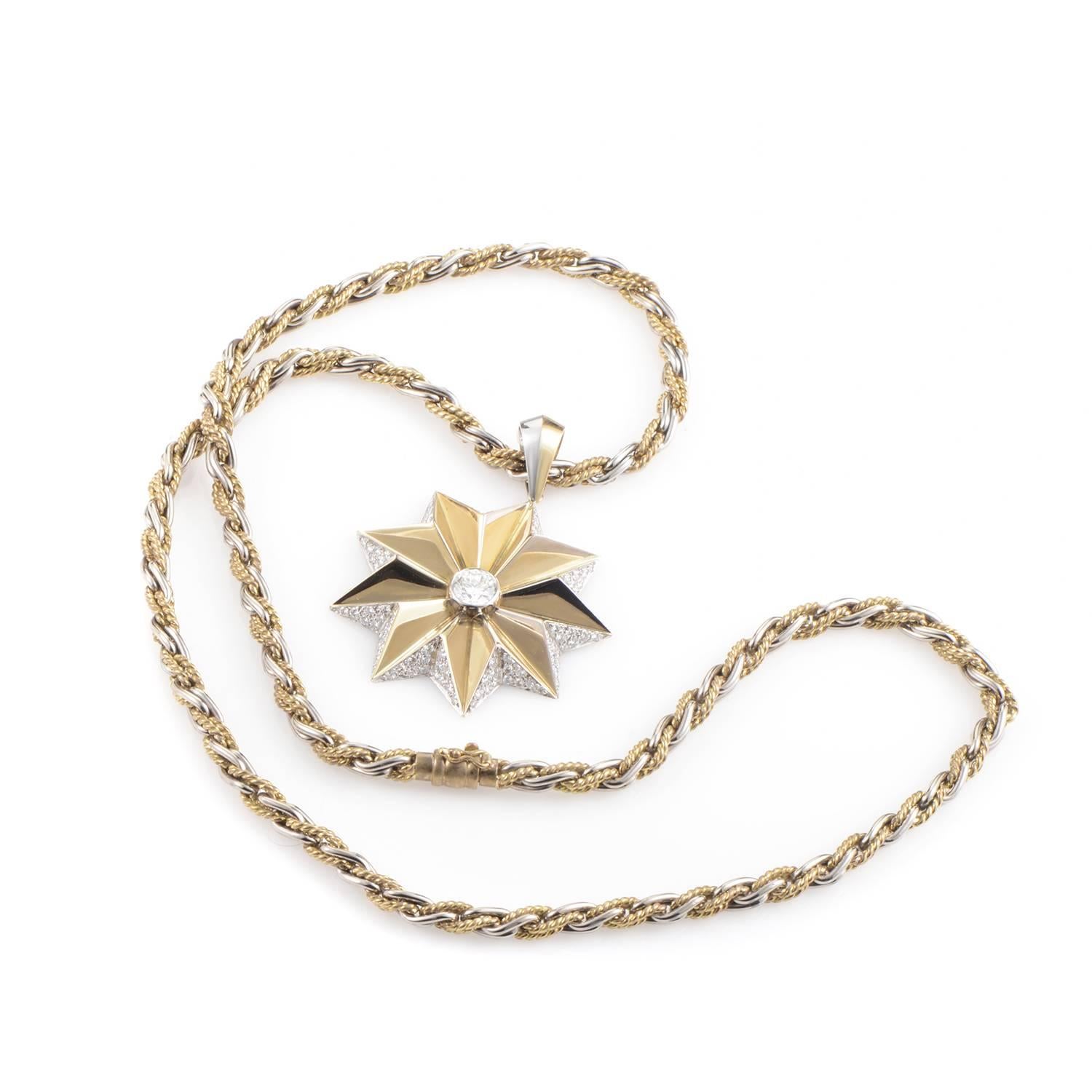 Garrard Diamond Two Color Gold Star Pendant Necklace In Excellent Condition In Southampton, PA