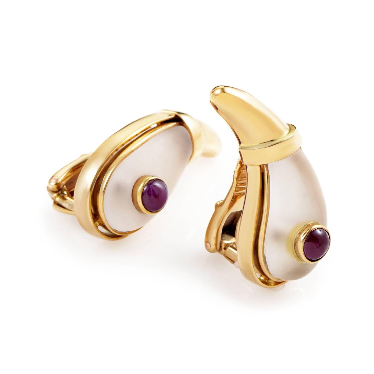 Ilias Lalaounis Ruby Crystal Gold Clip-On Earrings In Excellent Condition In Southampton, PA