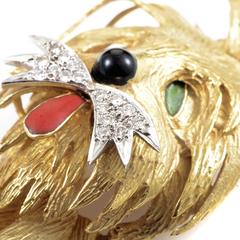 Onyx Enamel Diamond White and Yellow Gold Dog Brooch