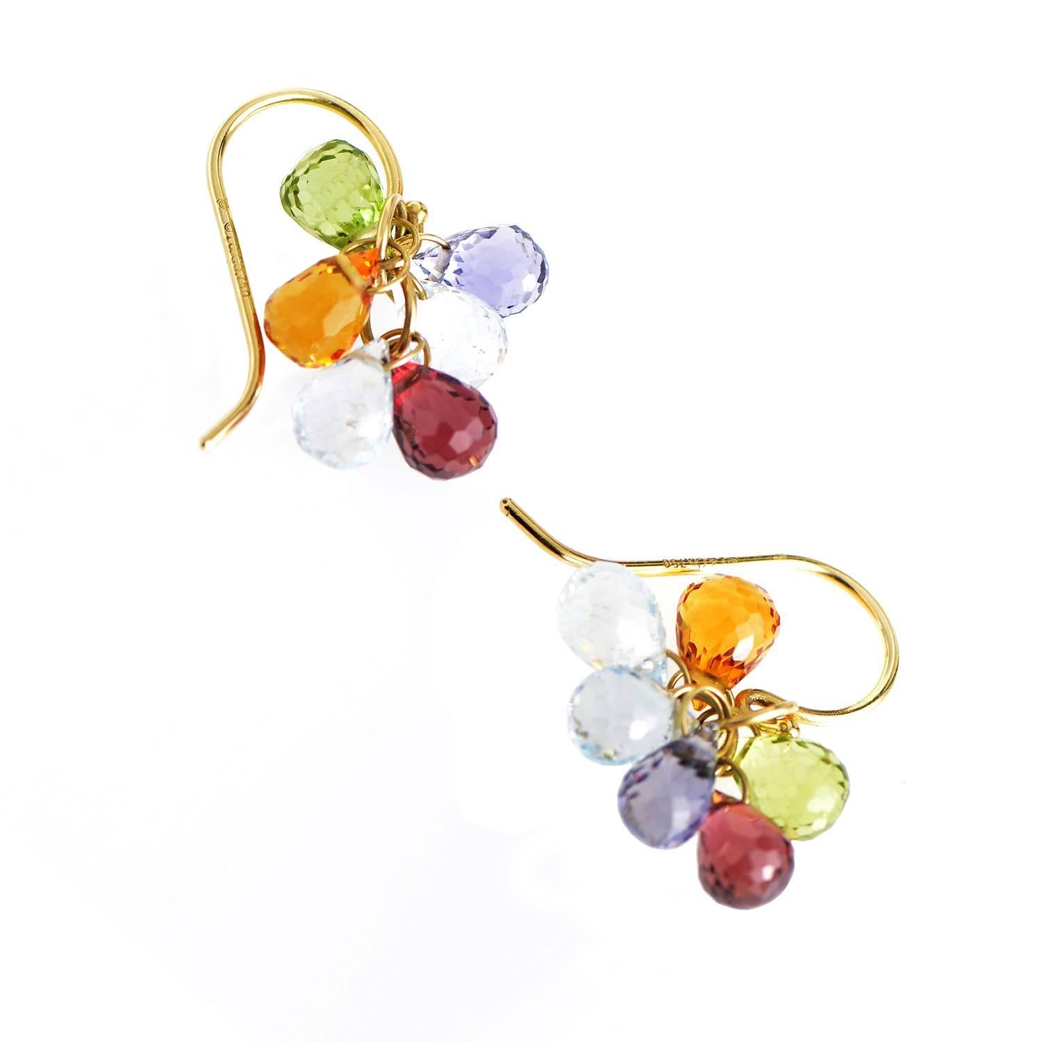 Mesmerizing in its multifaceted and many colors, these multicolored gem Tiffany & Co. earrings are a playful example of refined style and shows that simplicity doesn't have to be monochromatic. The 18K yellow gold French wire gives a simple yet
