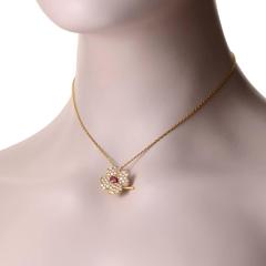 Van Cleef & Arpels Ruby Diamond Gold Pendant Brooch Choker Necklace