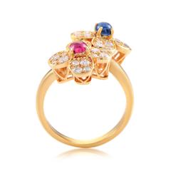 Van Cleef & Arpels Multi-Stone Diamond Gold Flowers Ring