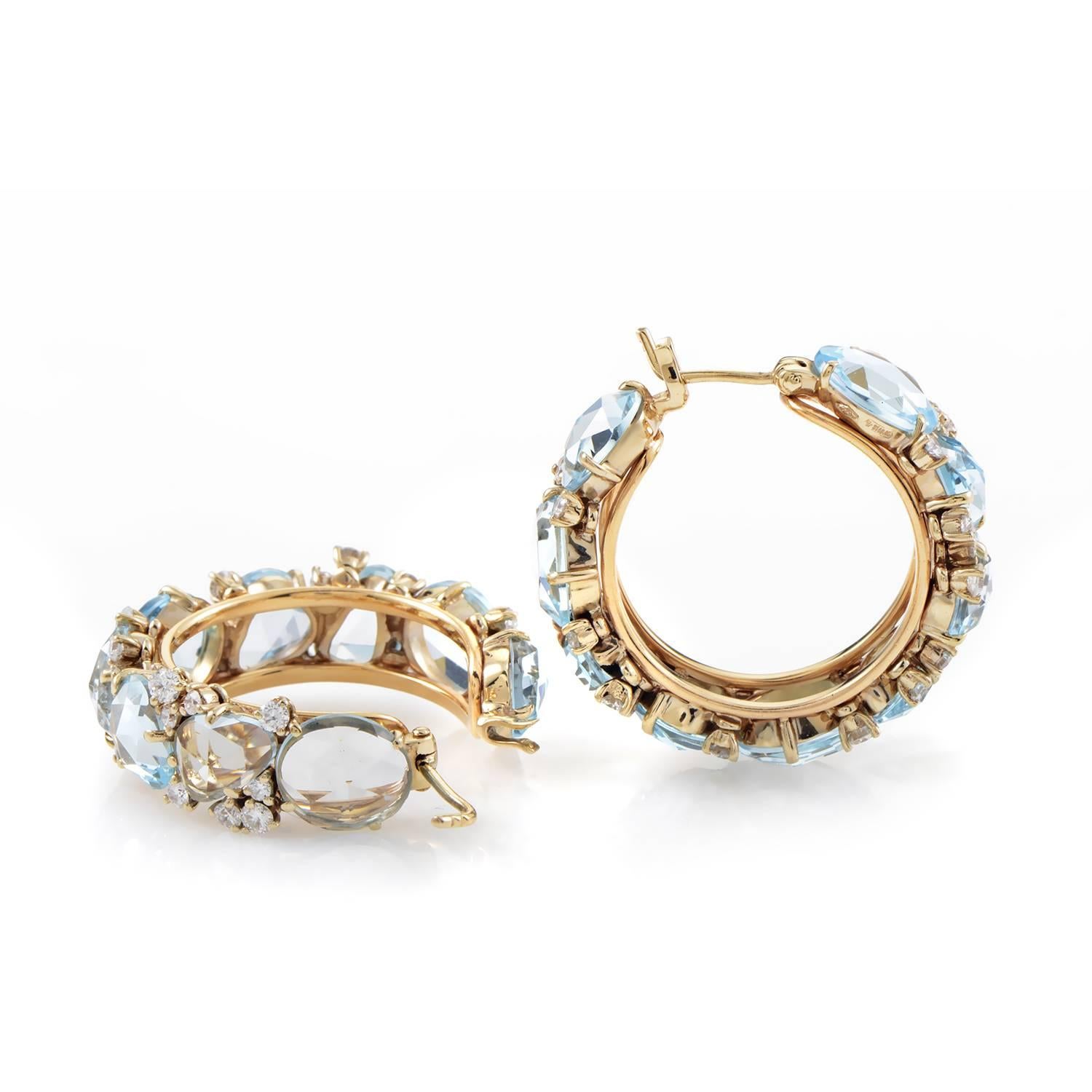 A scintillating and enchanting sight to behold, these majestic earrings from Pomellato are made of 18K yellow gold and adorned with a bright blend of diamonds totaling 1.02 carats and topaz stones with their pleasing watery glisten.
Retail Price: