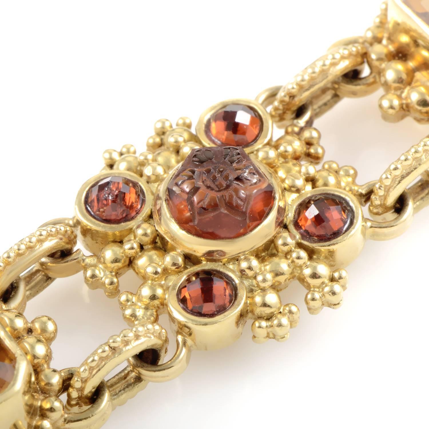 Stephen Dweck Citrine Garnet Gold Toggle Bracelet In Excellent Condition In Southampton, PA