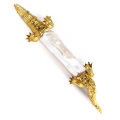 Gemstone Gold Crocodile Brooch