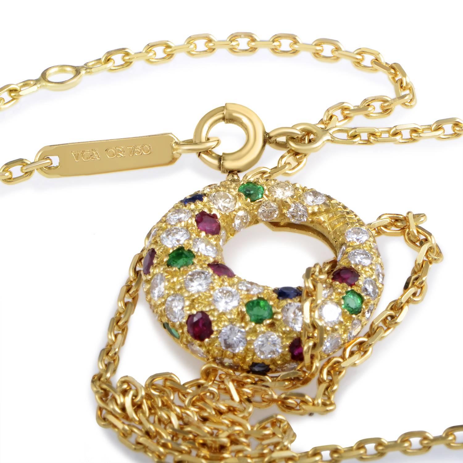 Van Cleef & Arpels Precious Gemstone Gold Pendant Necklace In Excellent Condition In Southampton, PA