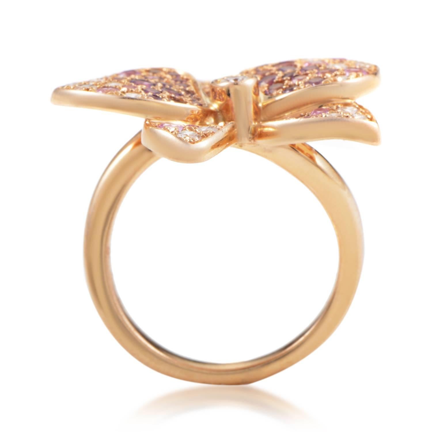 The finest precious metals and Cartier craftsmanship have immortalized the delicate beauty of the orchid in this stunning ring. 18K rose gold has been lovingly melded into blossoming petals that are a gleaming base for pink sapphires, rhodolite