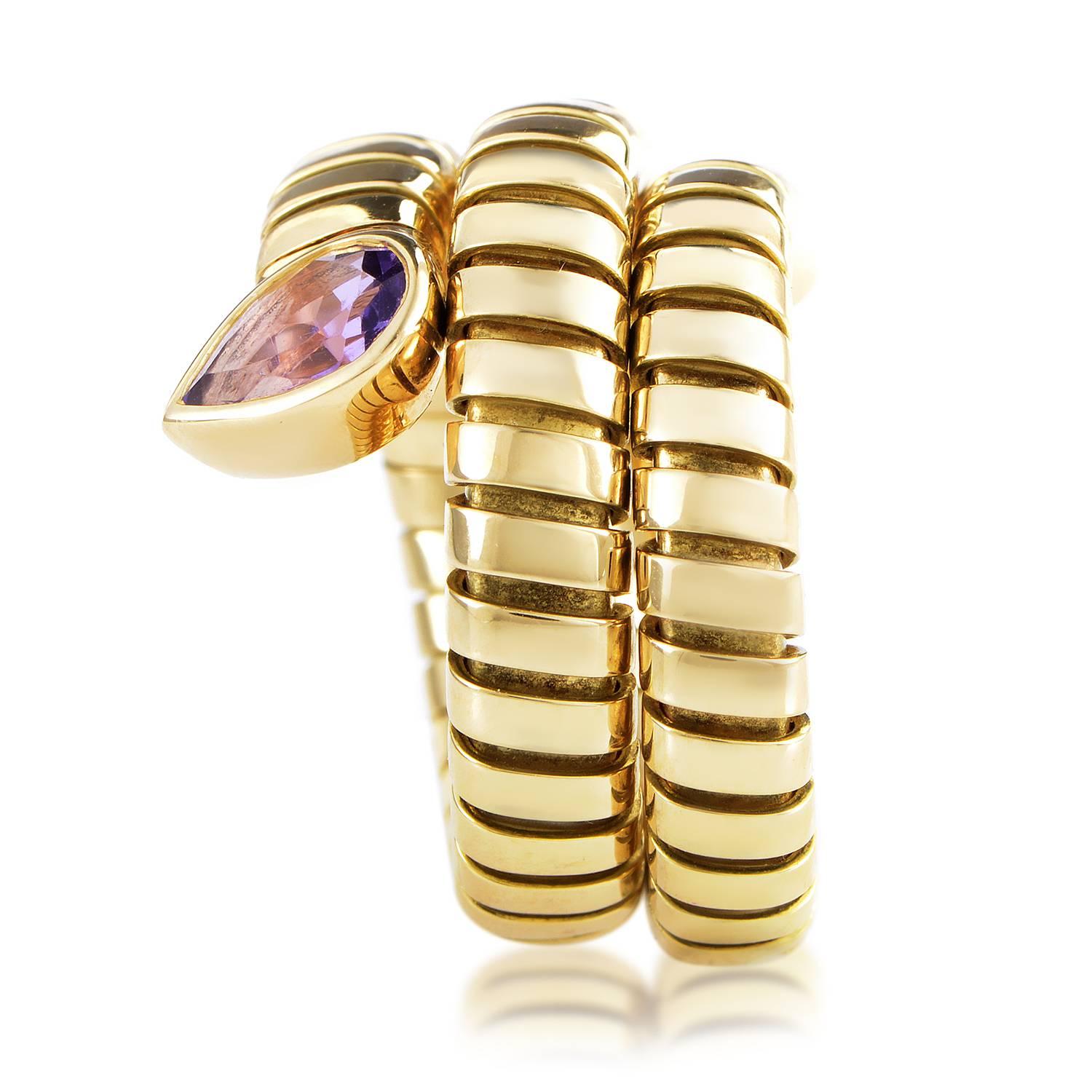 Bulgari Tubogas Amethyst Gold Snake Ring In Excellent Condition In Southampton, PA