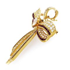 Lazare Kaplan Ruby Diamond Gold  Brooch Pendant