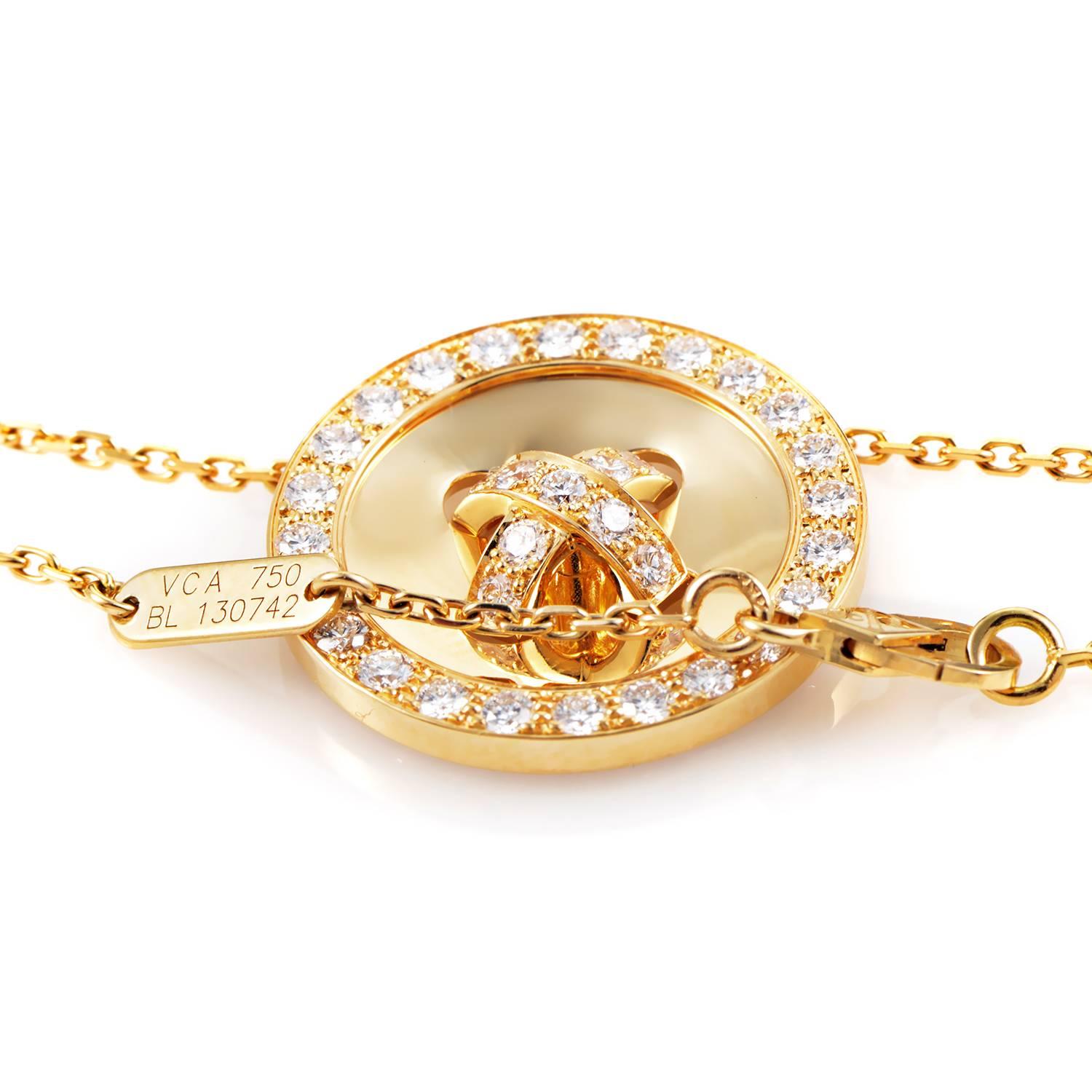 Women's Van Cleef & Arpels Yellow Gold Diamond Button Pendant Necklace