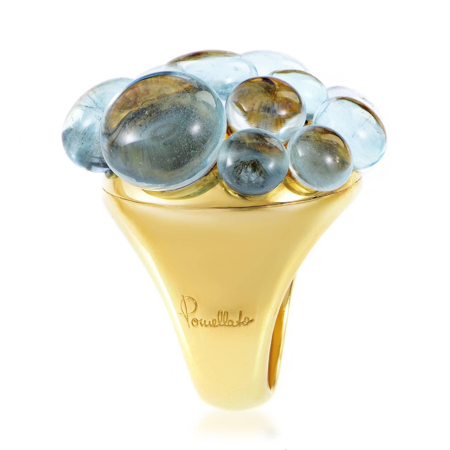 Pomellato Aquamarine Gold Cluster Ring In Excellent Condition In Southampton, PA