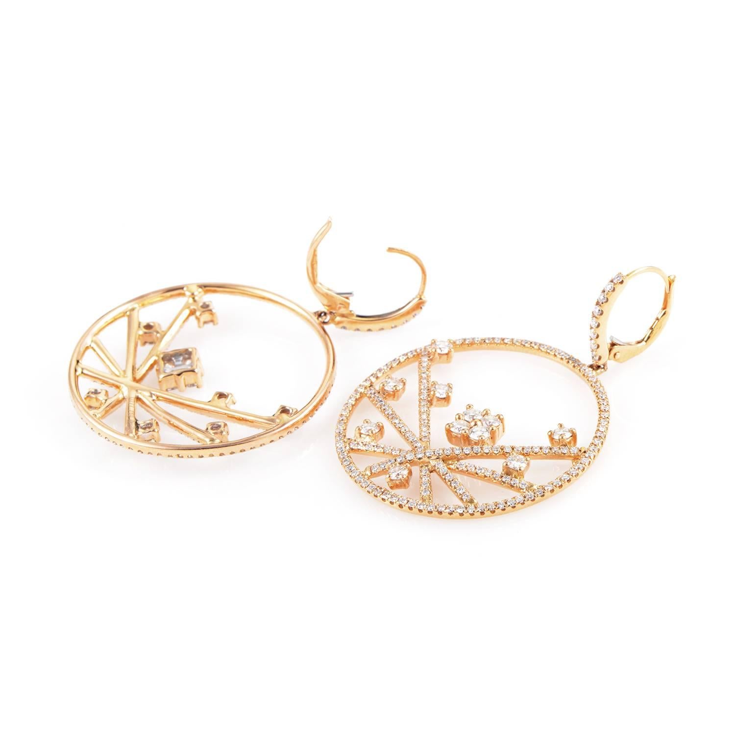 Exuding tenderness and gentle elegance through its slim lines and giving off a radiant aura of glamour through its charming combination of 18K rose gold and glittering diamonds weighing in total 2.77 carats, this is an excellently balanced item from