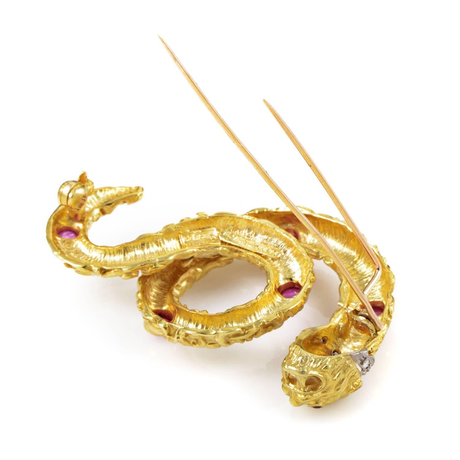 Women's Ilias Lalaounis Ruby Diamond Multi-Color 18K Yellow Gold Snake Pin