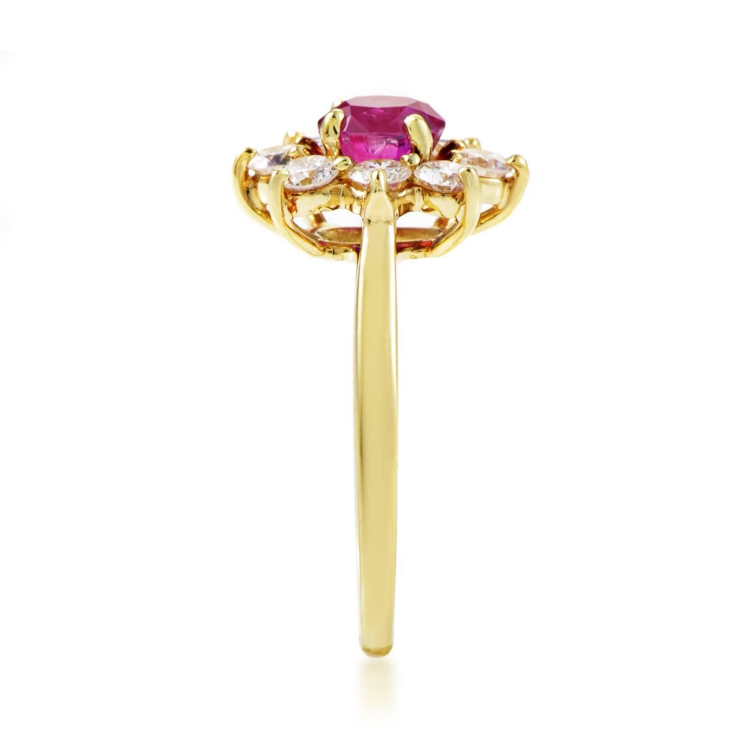 Tiffany & Co. Ruby Diamond Gold Flower Ring In Excellent Condition In Southampton, PA