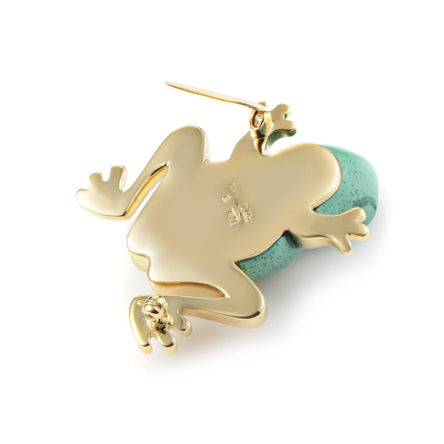 Tiffany & Co. Malachite Gold Frog Brooch In Excellent Condition In Southampton, PA