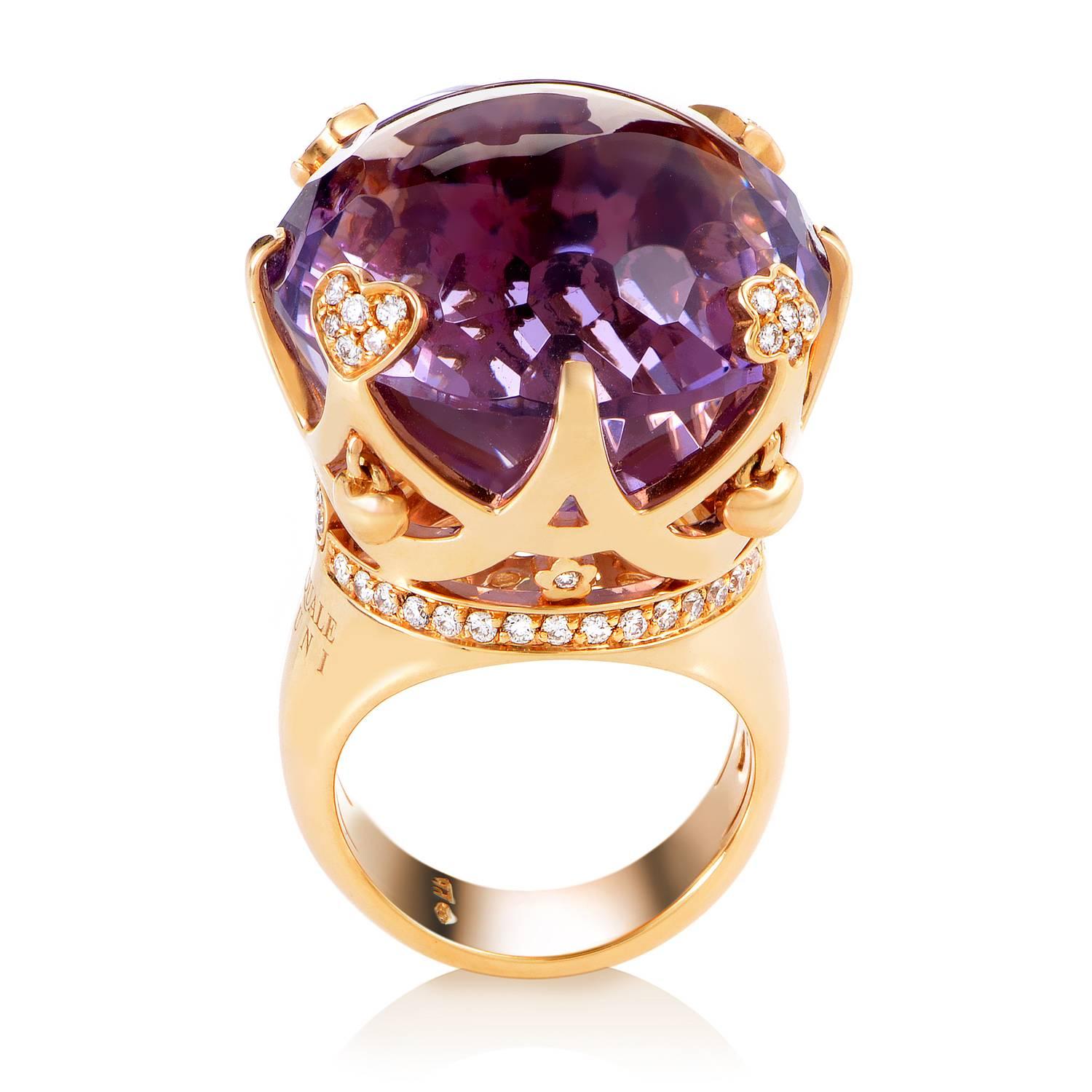 A gem of fascinating size, spellbinding nuance and captivating depth, the majestic amethyst weighing 58.46 carats graces this exceptional 18K rose gold ring from Pasquale Bruni with magnificent aesthetic appeal in combination with 0.60ct of