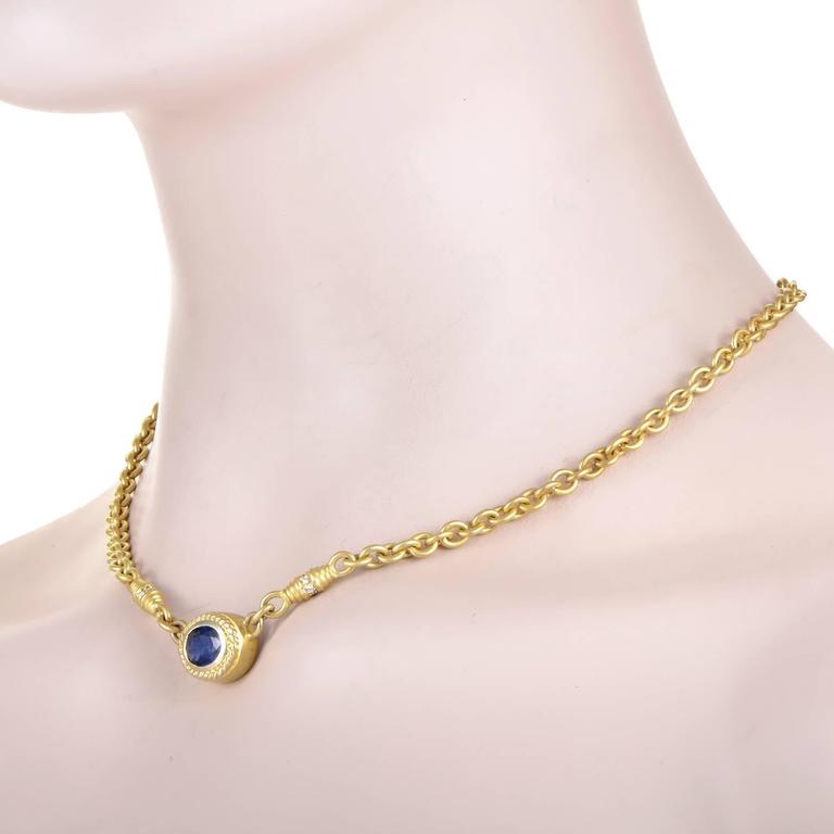 Doris Panos Sapphire Diamond Gold Pendant Necklace at 1stDibs