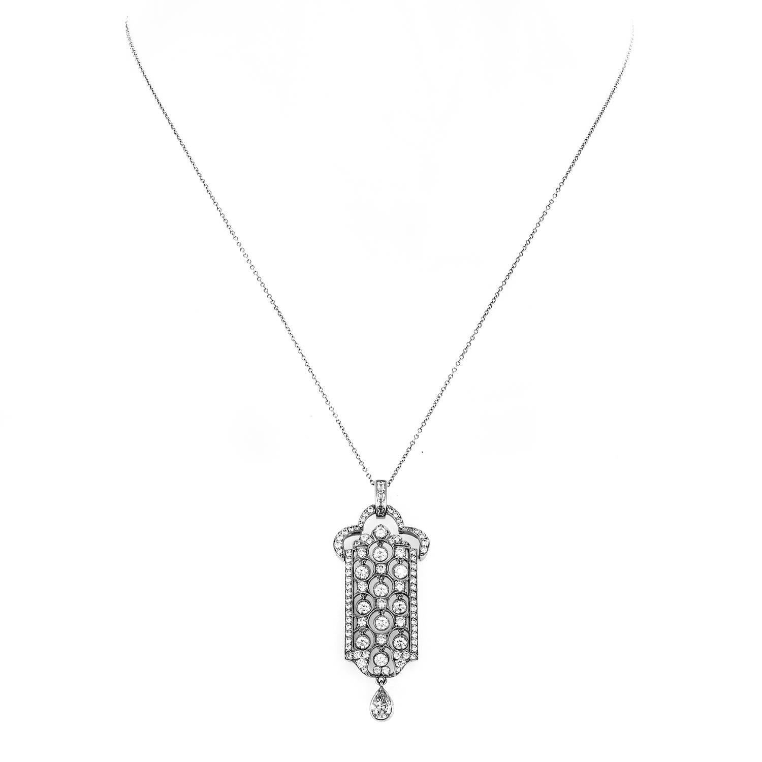 Harmoniously complementing materials of immense prestigious appeal blend together tastefully in the pendant of this glorious necklace from Tiffany & Co. as shimmering platinum is adorned with sparkling diamonds totaling approximately 2.40