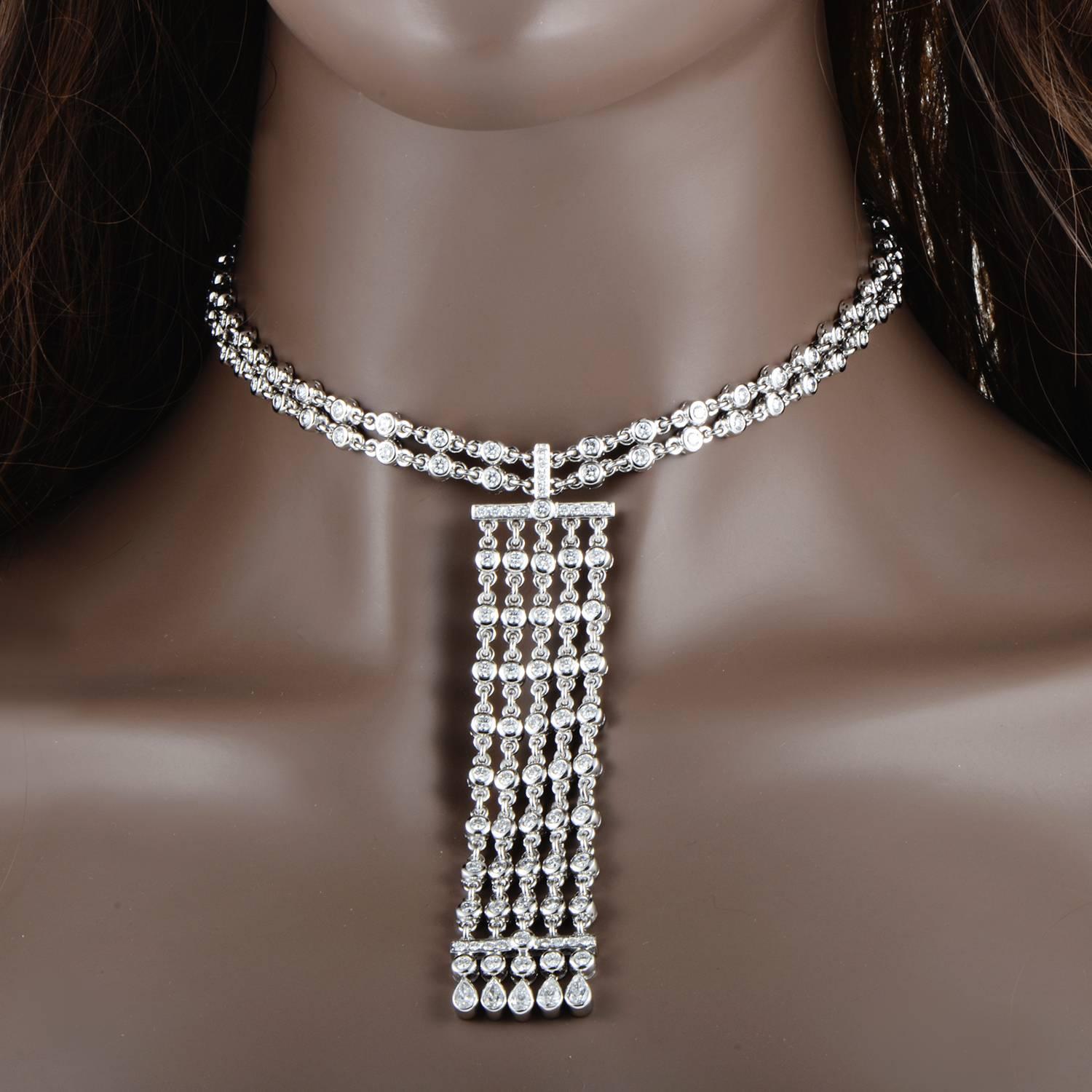 Graff Diamond Platinum Choker Pendant Necklace In Excellent Condition In Southampton, PA