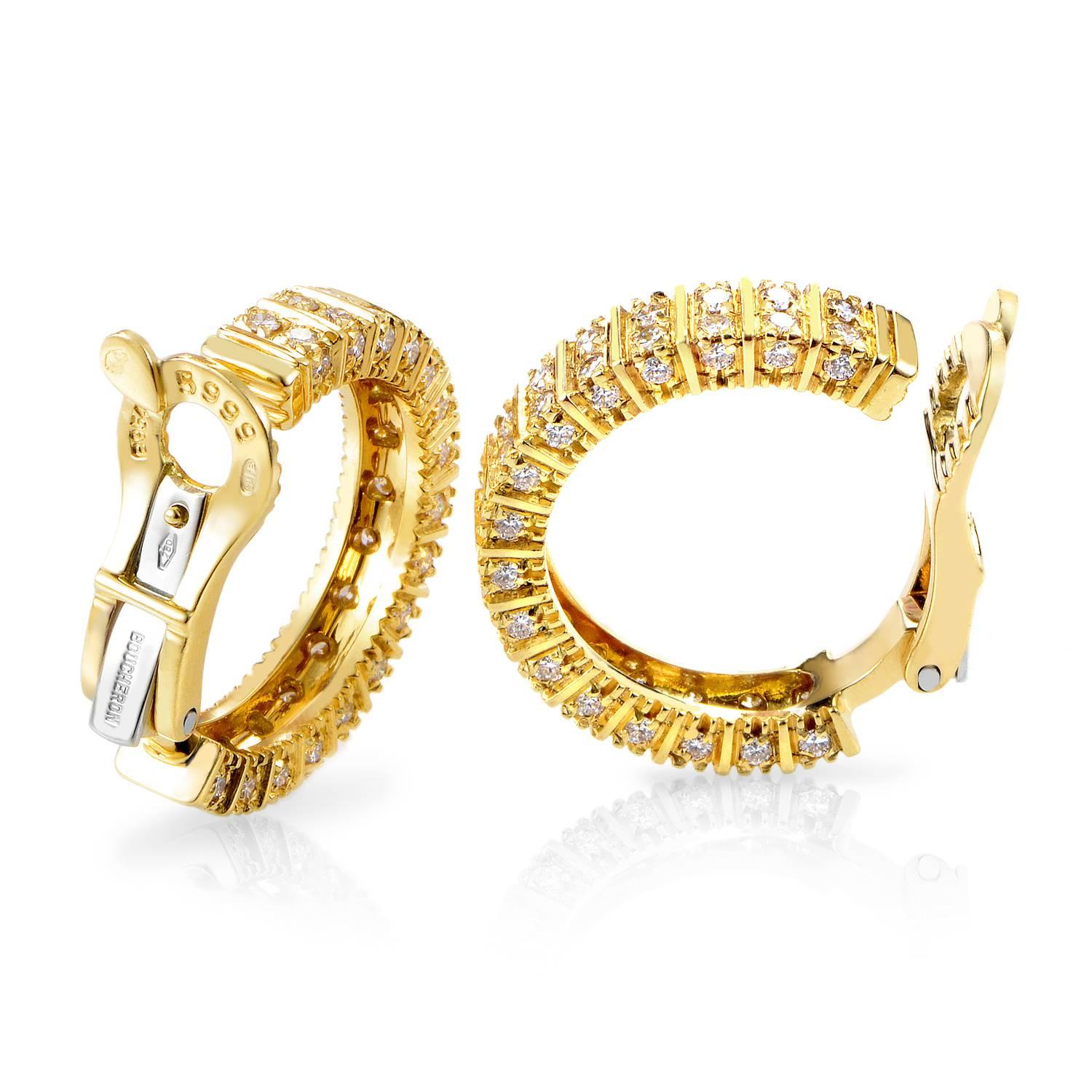 Boucheron Diamond Gold Hoop Earrings In Excellent Condition In Southampton, PA