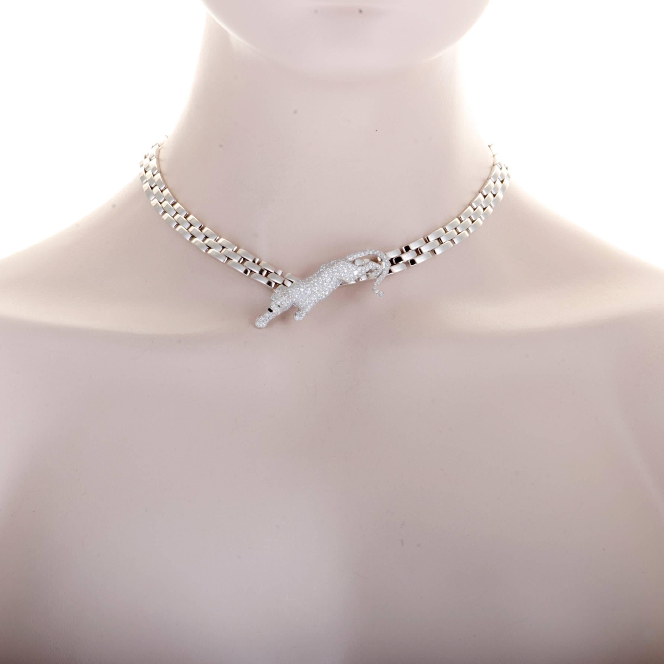 Women's Cartier Maillon Panthere Diamond Emerald and Onyx Collar Necklace