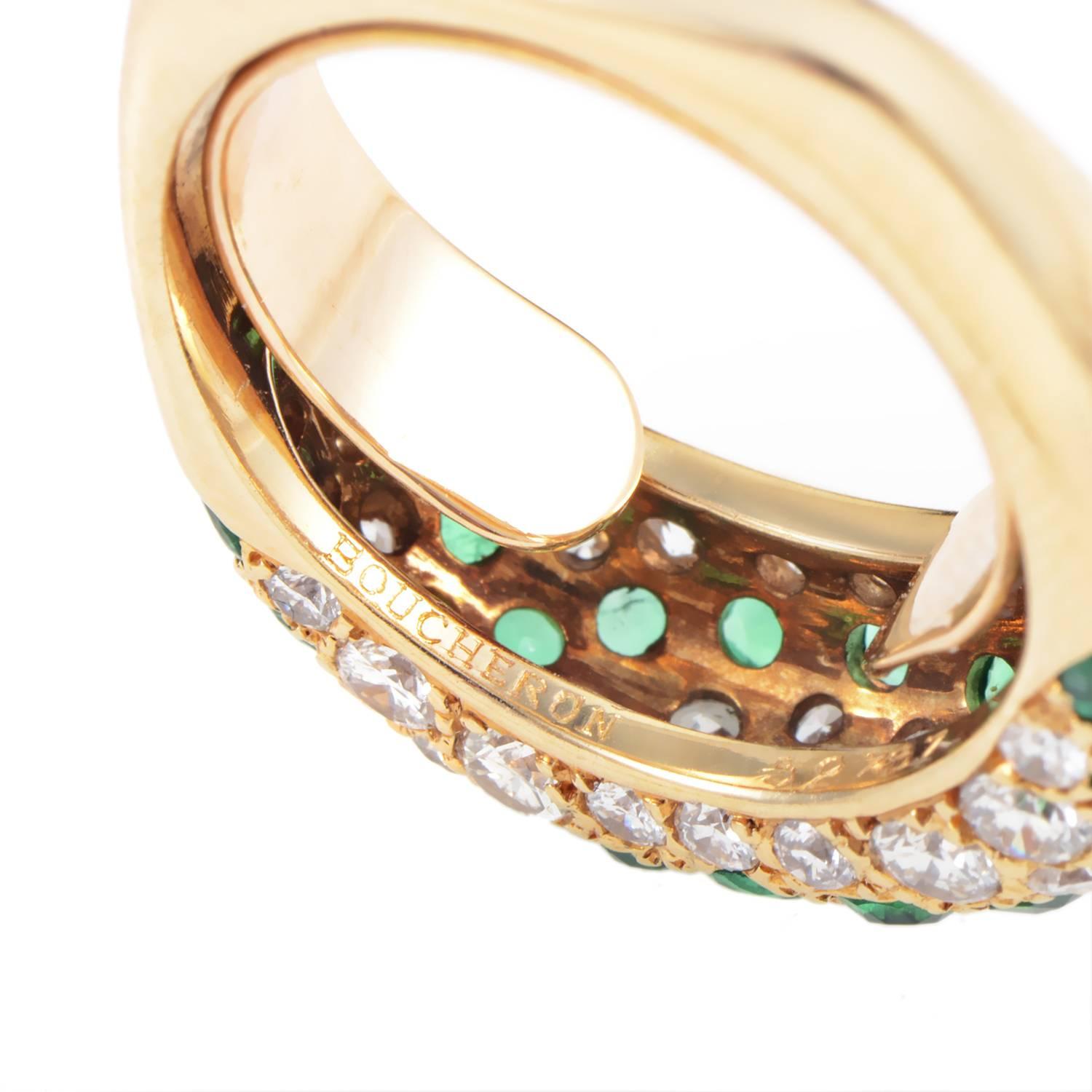 Women's Boucheron Emerald Diamond Gold Paved Band Ring