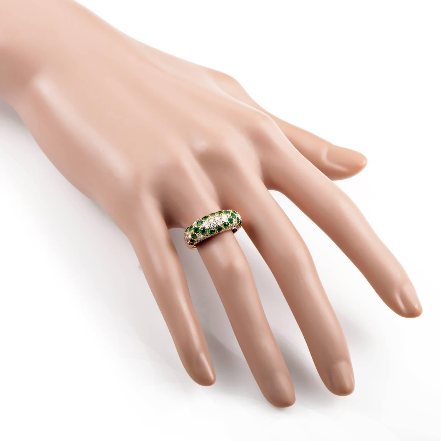 Boucheron Emerald Diamond Gold Paved Band Ring 1