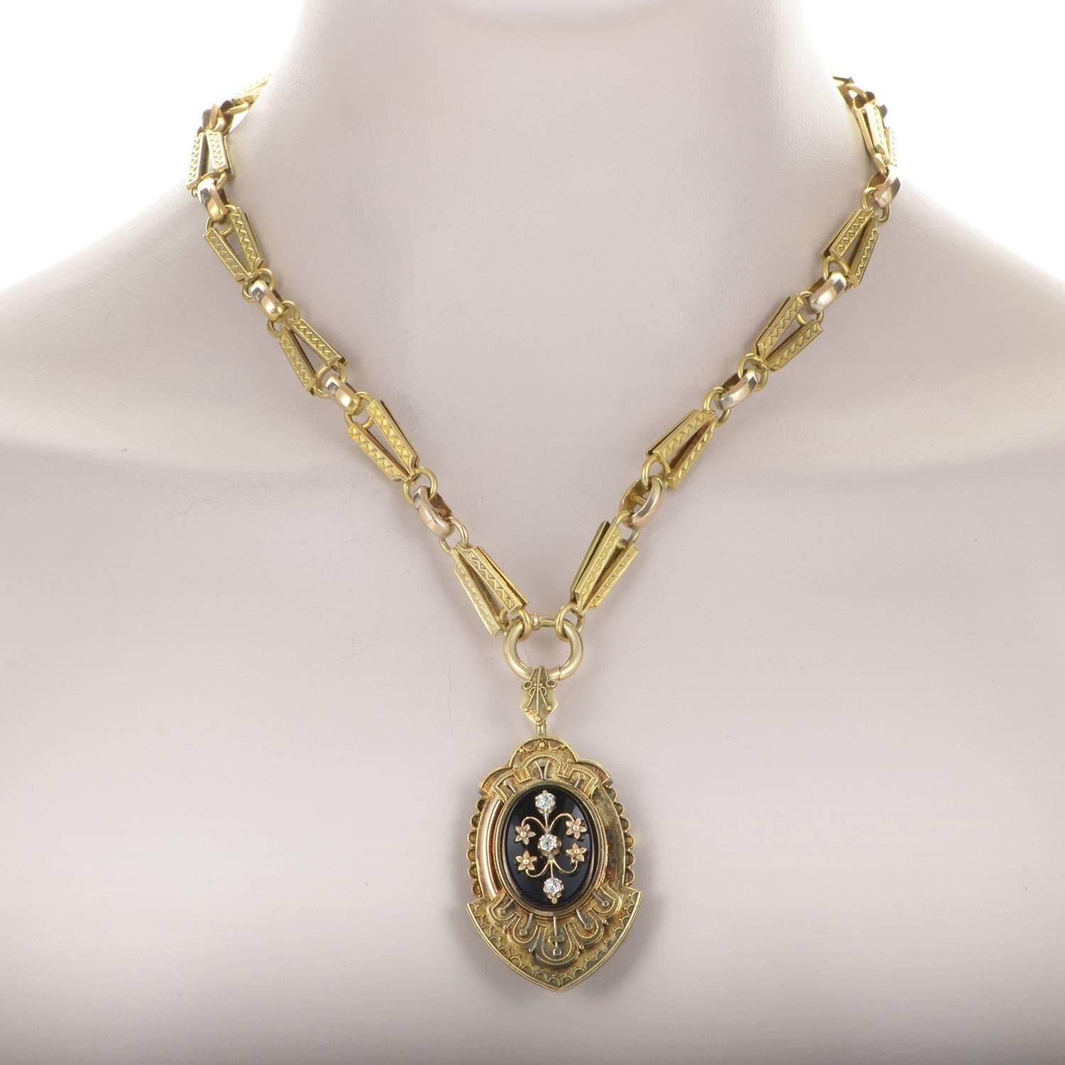 Onyx Diamond Gold Locket Pendant Necklace 2
