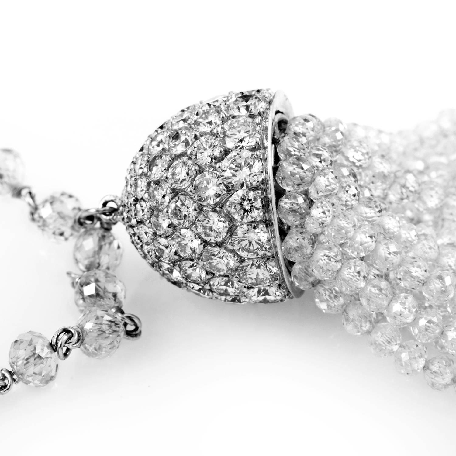 Ivanka Trump Diamond Gold Bead Tassel Necklace In New Condition In Southampton, PA