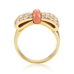 Van Cleef & Arpels Coral Diamond Pave Gold Bow Ring