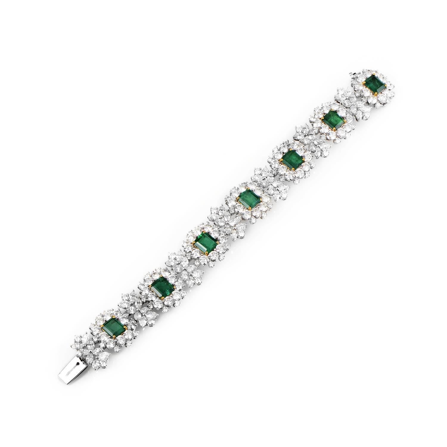 Diamond  Emerald  Platinum Bracelet In Excellent Condition In Southampton, PA