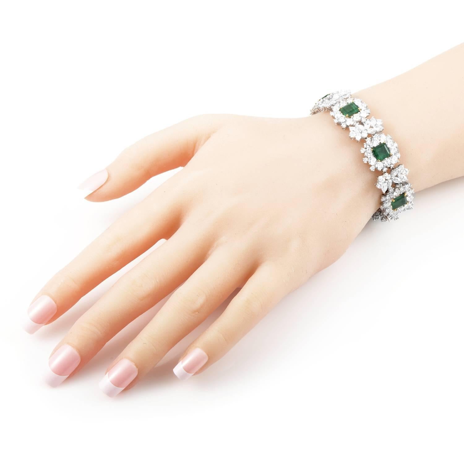 Women's Diamond  Emerald  Platinum Bracelet