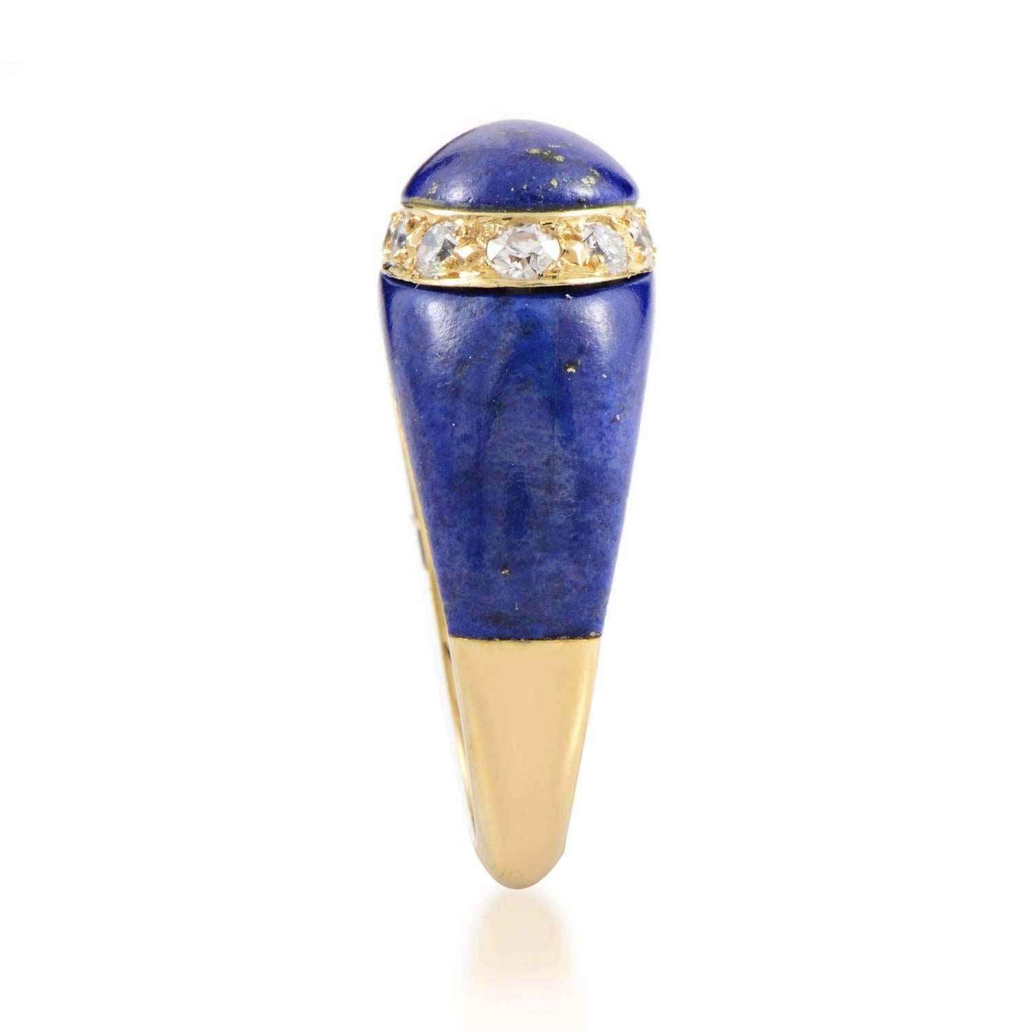 Van Cleef & Arpels Lapis Lazuli Diamond Gold Ring In Excellent Condition In Southampton, PA