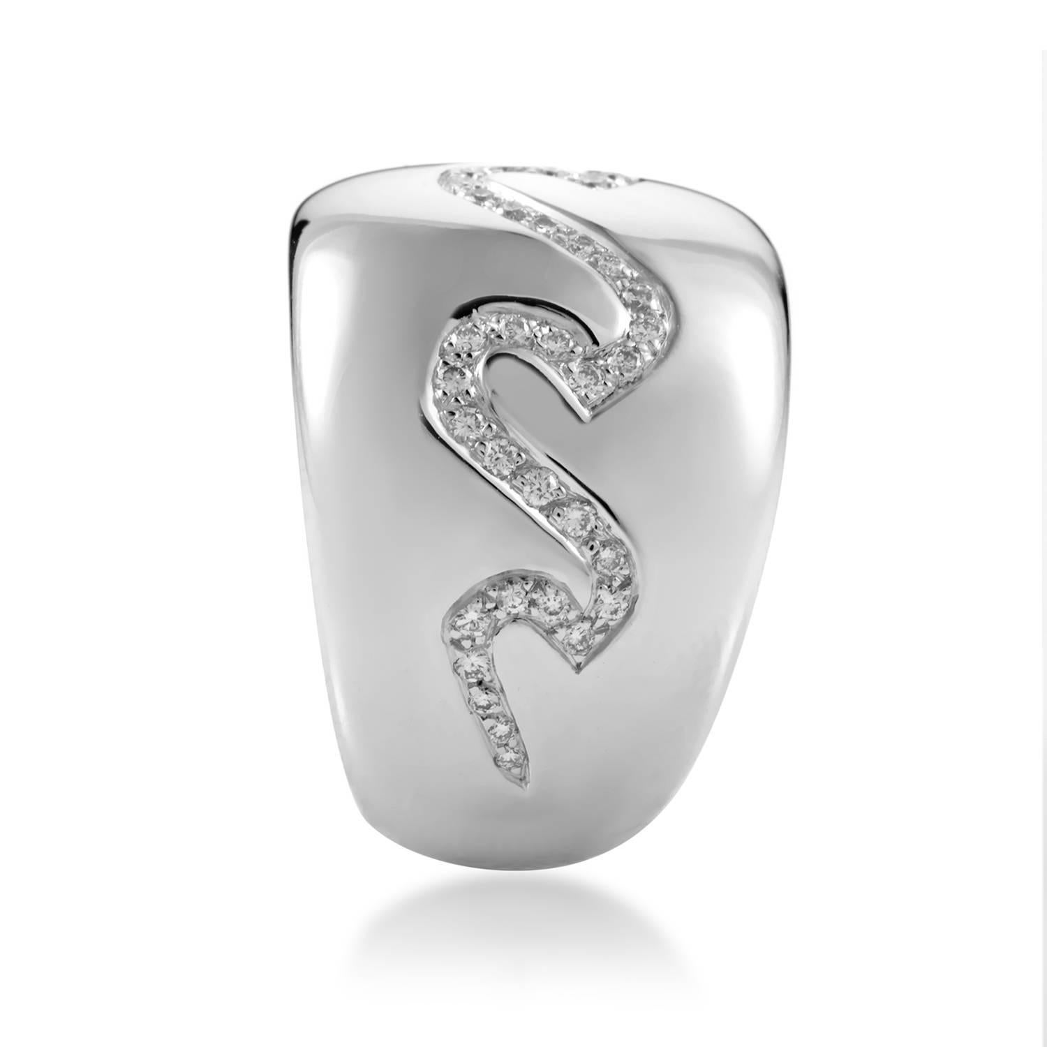 Van Cleef & Arpels Diamond White Gold Wave Band Ring In Excellent Condition In Southampton, PA