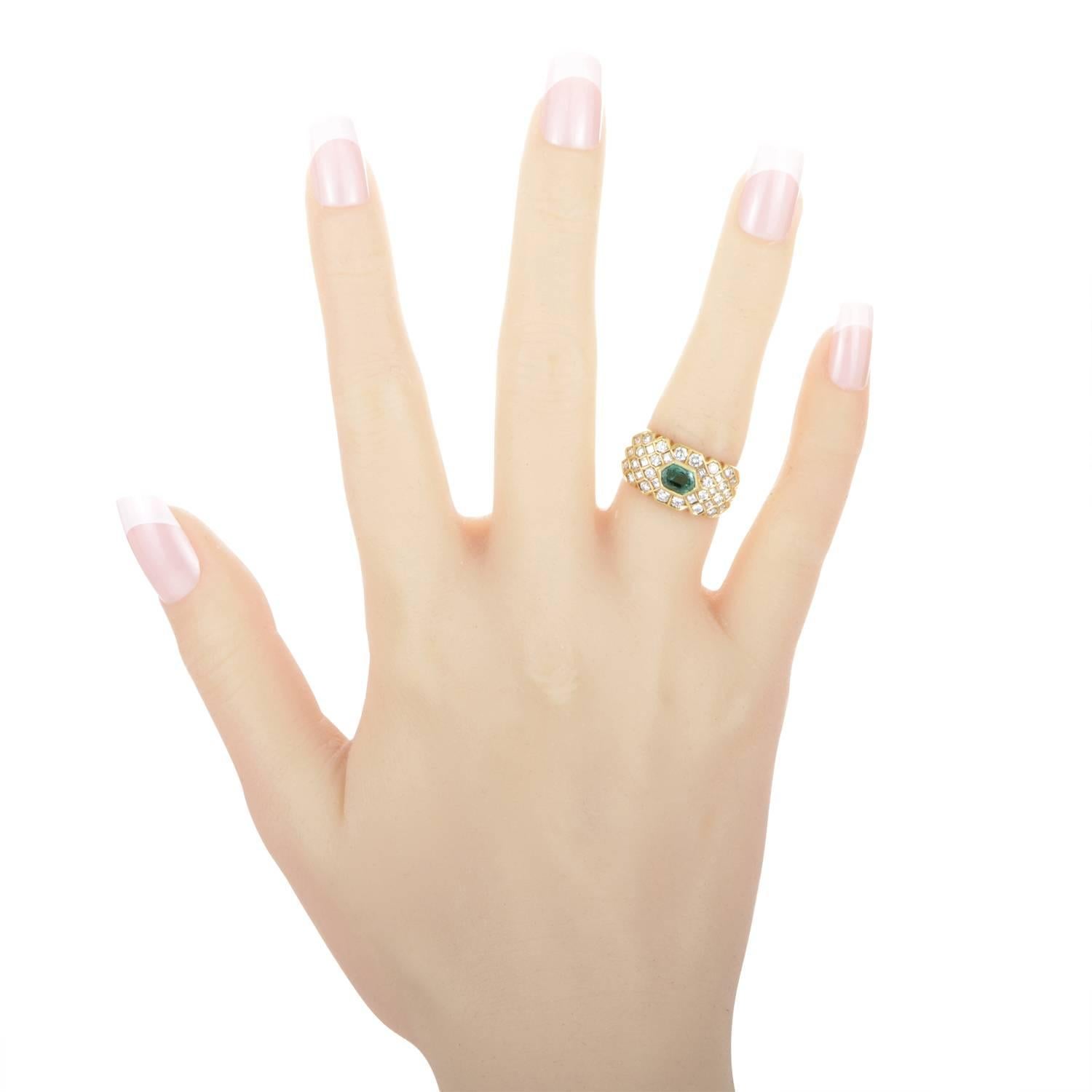 Women's Fred of Paris Emerald Diamond Gold Band Ring